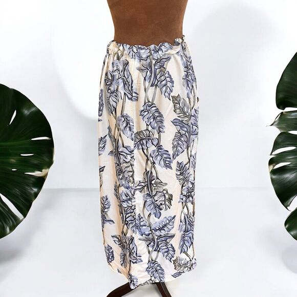 NALU Wahine Hawaiian Luau Cotton Blend Midi Skirt Drawstring L Pockets Tropical - Picture 5 of 12